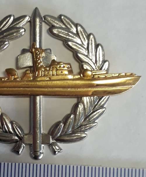 SA Navy STRIKE CRAFT FLOTILLA BI-METAL BREAST BADGE. APPROVED 1981. 2 PIECE - 2 PINS